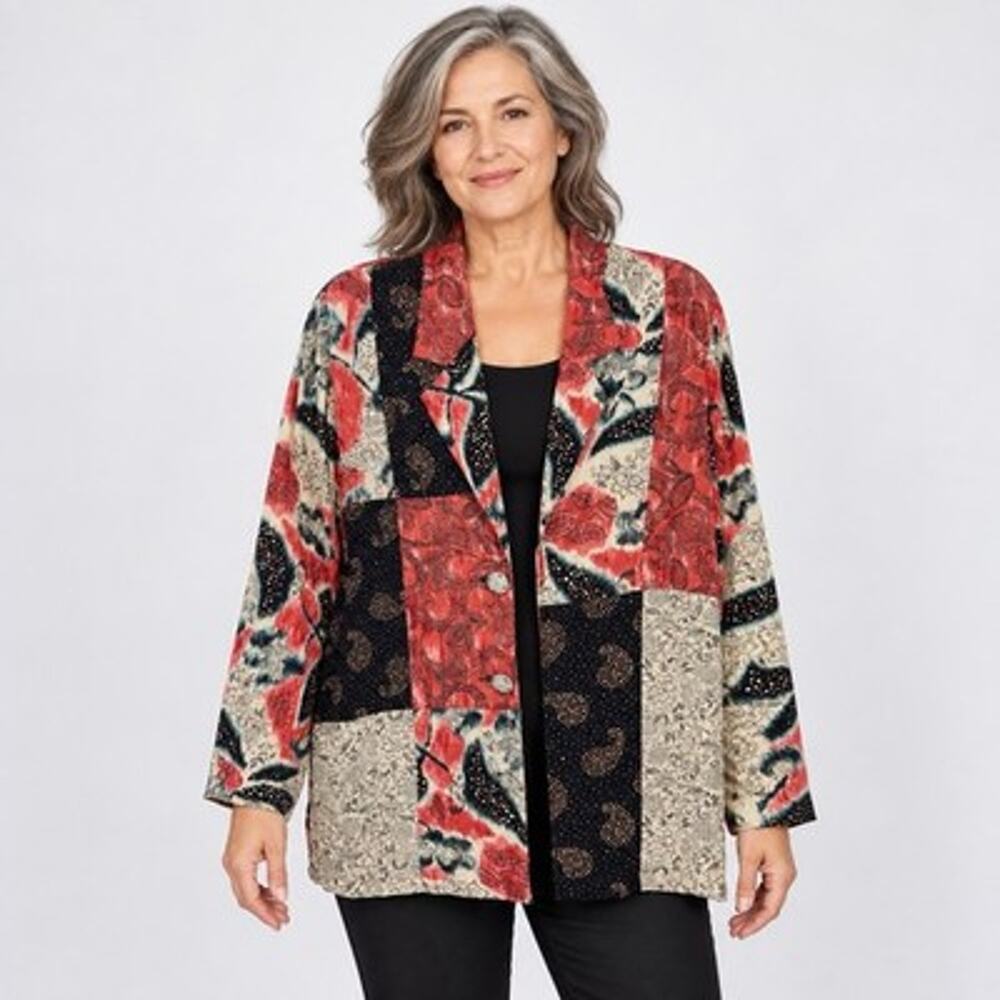 Carole Little Blazer Jacket Size 14 Colorful Floral German Rayon Crepe Vintage